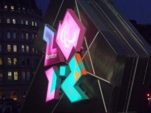 the lit up London 2012 logo for the Paralympic Games